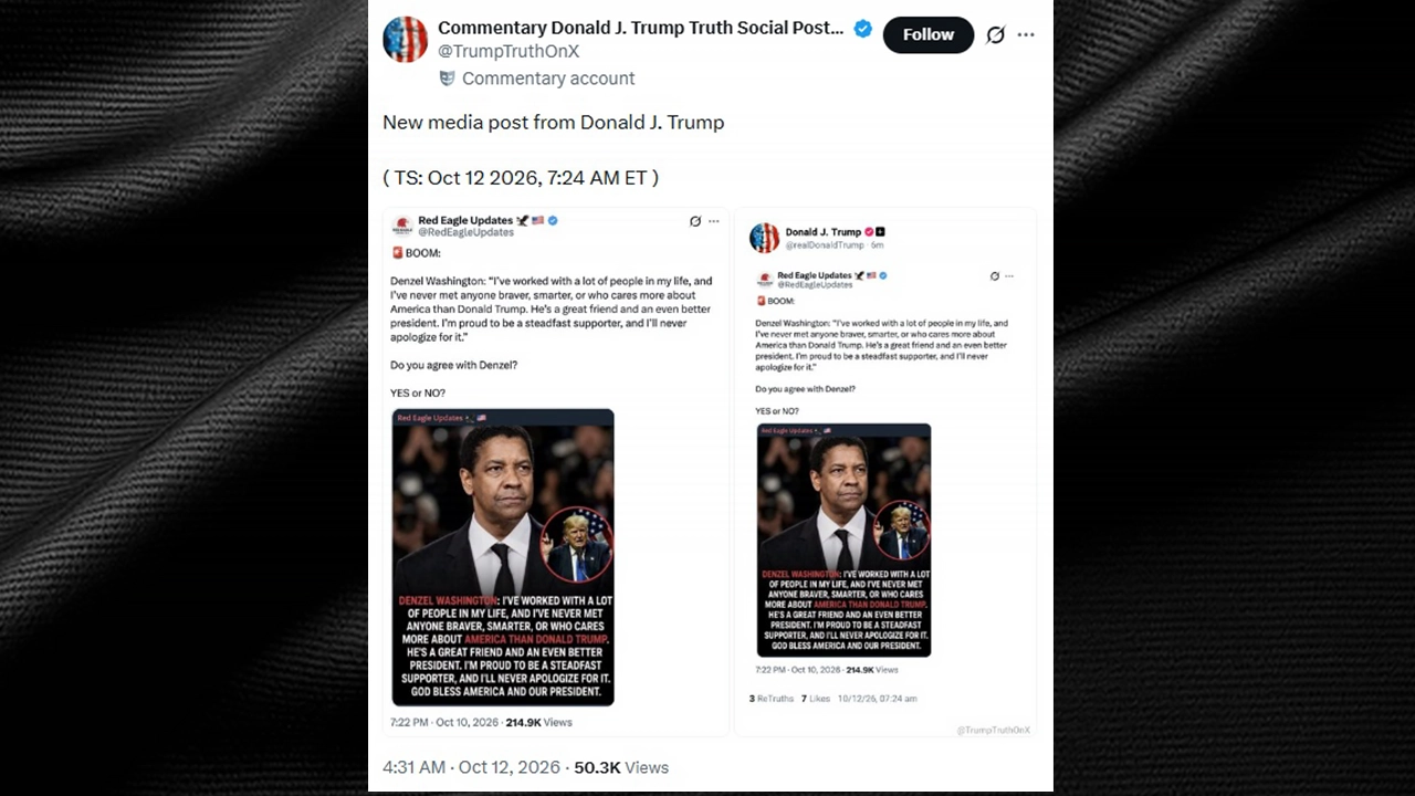 Donald Trump Post About Denzel Washington (Credit: X)