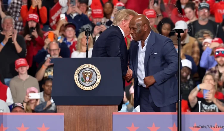 Mike Tyson joined President Donald Trump at a campaign rally for Republican Bruce Blakeman in Syracuse, New York on Friday, October 9, 2026. (Credit: YouTube/USA Today)