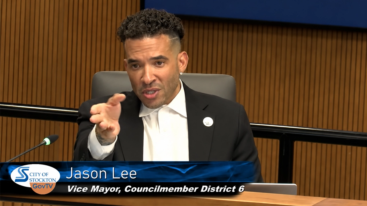 Jason Lee speaks at the Stockton City Council meeting on October 13, 2026. (Credit: YouTube/City of Stockton)