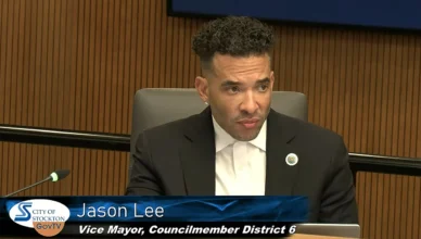 Jason Lee discusses the agenda at the Stockton City Council meeting on October 13, 2026. (Credit: YouTube/City of Stockton)