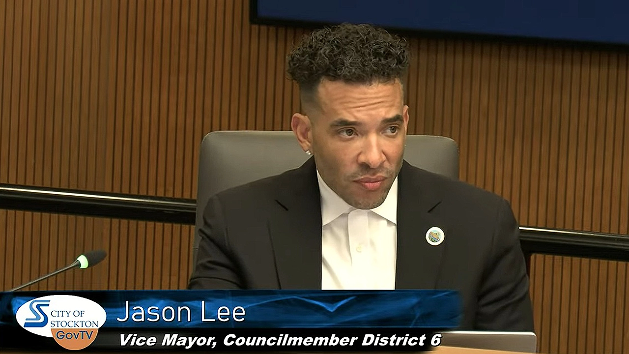 Jason Lee discusses the agenda at the Stockton City Council meeting on October 13, 2026. (Credit: YouTube/City of Stockton)