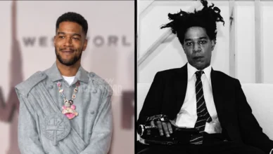 Kid Cudi in Costume as Jean Michel Basquiat with watermark. (Credit: Popular Images and Instagram)
