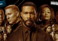 "Power" universe characters are show with the logos for Starz and Verizon