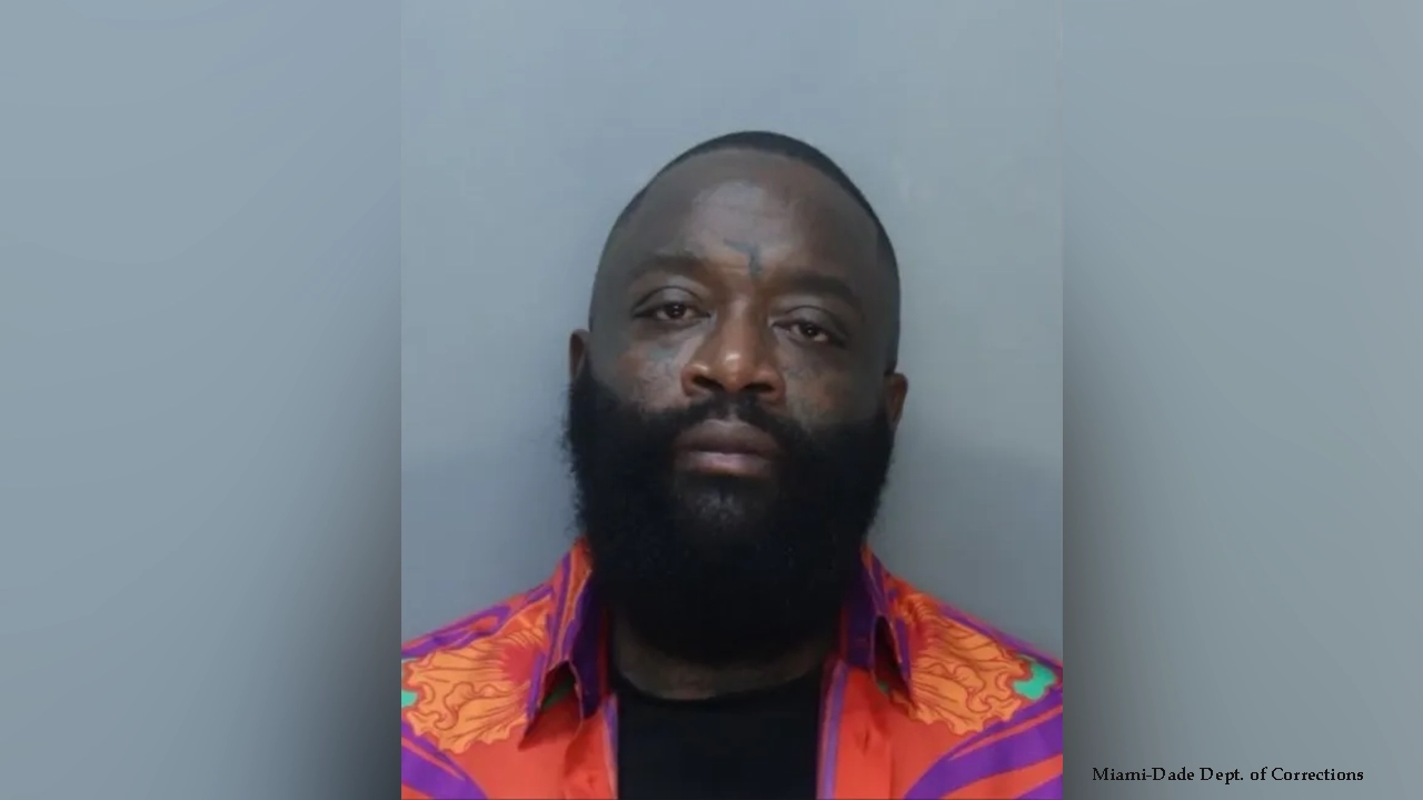 Rapper Rick Ross turned himself in and was charged with one felony count of battery by strangulation and one misdemeanor count of battery, Thursday, October 1, 2026. (Credit: Miami-Dade Department of Corrections)