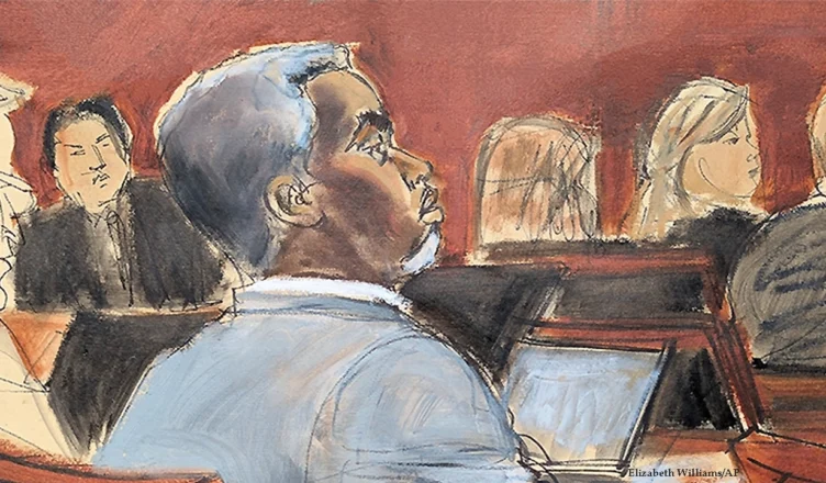 Sean Diddy Combs listens during opening statements on the first day of trial in Manhattan federal court, Monday, May 12, 2025, in New York. (Elizabeth Williams/AP)