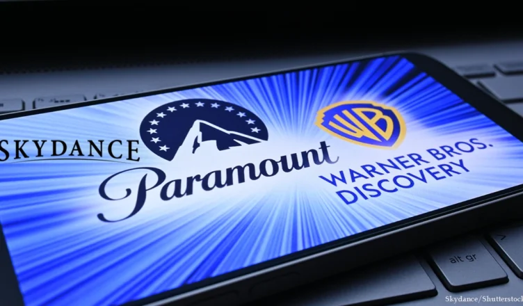 Skydance, Paramount and Warner Bros. Discovery logos. (Credit: Skydance and Shutterstock)